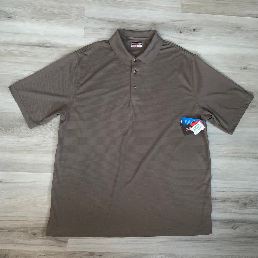 Grand Slam Polo Shirt Men 2XL Golf Rugby Brown Textured Short Sleeve Striped